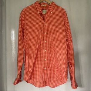 Eddie Bauer Mens L Orange Plaid Long Sleeve Dress Shirt